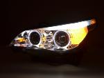 Paire de feux phares Xenon Angel Eyes Led BMW Serie 5 E60/E61 de 05 a 07 Chrome