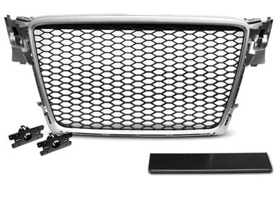 Grille de calandre pour Audi A4 B8 2008 a 2011 look Sport argent et noir