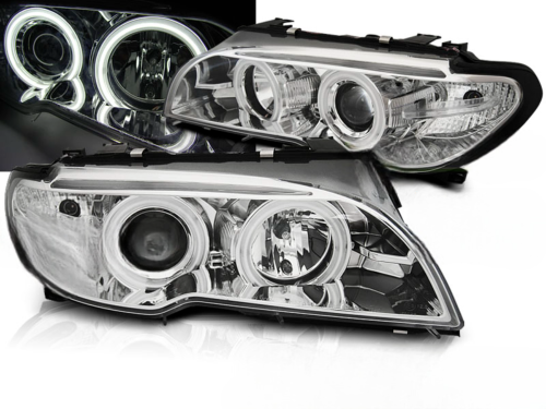 Paire de phares BMW serie 3 E46 Coupe de 2003 a 2006 angel eyes CCFL chrome