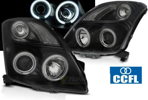 Paire de feux phares Suzuki Swift 05-10 angel eyes CCFL noir