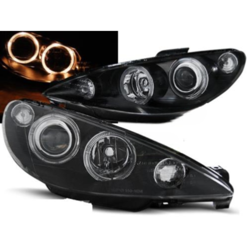 Paire de feux phares Peugeot 206 02-06 angel eyes noir