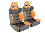 Paire de siege baquet Edition 1 Noir Orange Simili cuir inclinable rabattable