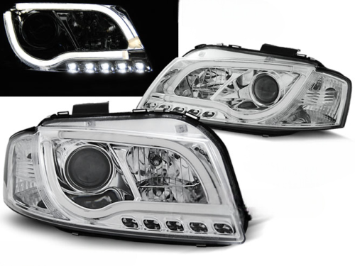Paire de phares Audi A3 8P de 2003 a 2008 Tube Light DRL chrome