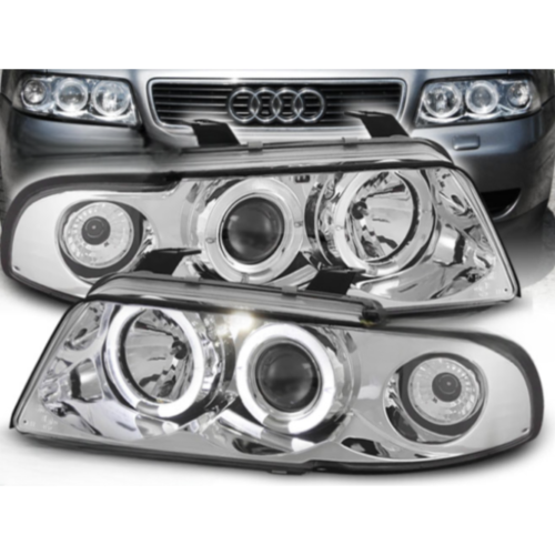 Paire de feux phares Audi A4 B5 de 1994 a 1998 angel eyes chrome