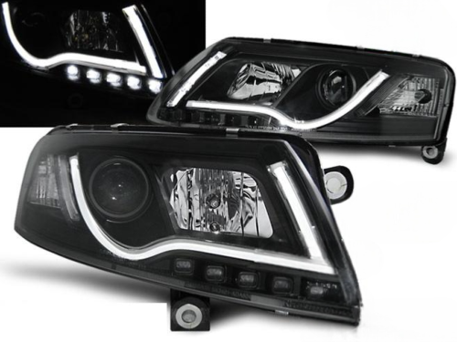 Paire de feux phares Audi A6 C6 4F de 2004 a 2008 noir Tube Light DRL xenon