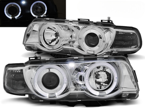 Paire de feux phares BMW serie 7 E38 de 1998 a 2001 angel eyes chrome