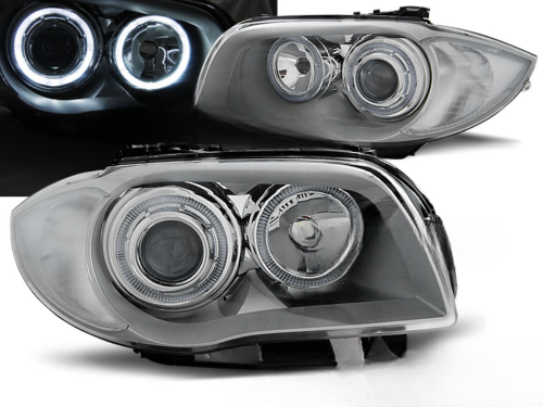 Paire de feux phares BMW serie 1 E87 / E81 de 2004 a 2011 angel eyes chrome