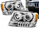 Paire de feux phares Jeep Grand Cherokee de 1999 a 05/2005 angel eyes chrome
