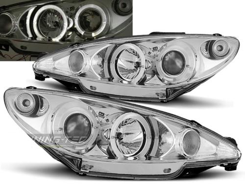 Paire de feux phares Peugeot 206 98-02 Angel eyes chrome