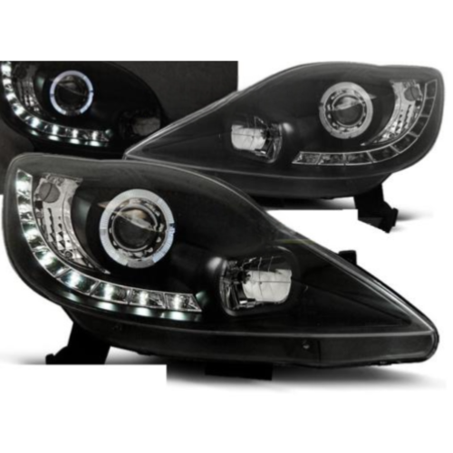 Paire de feux phares Peugeot 107 05-11 Angel Eyes LED noir
