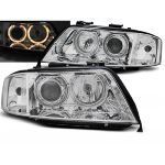 Paire de feux phares avant Audi A6 C5 de 1997 a 1999 angel eyes chrome xenon