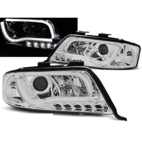 Paire de feux phares Audi A6 de 2001 a 2004 chrome Tube Light DRL led