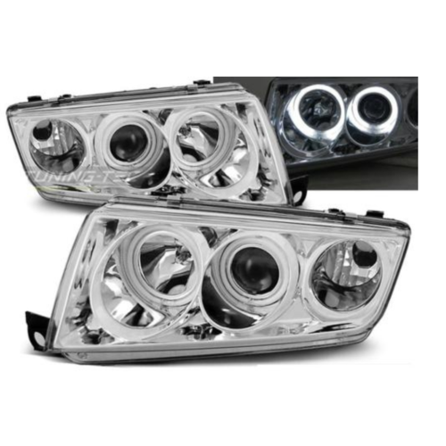 Paire de feux phares Skoda Fabia 99-08 angel eyes CCFL chrome