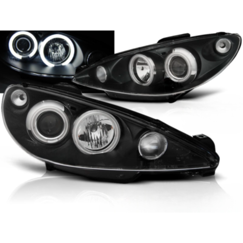 Paire de feux phares Peugeot 206 de 2002 a 2006 angel eyes CCFL noir - H7