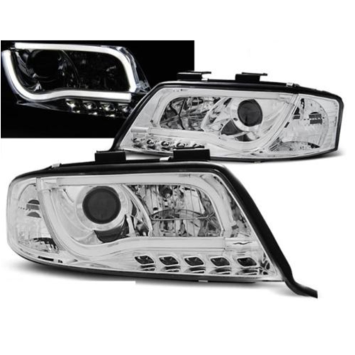 Paire de feux phares Audi A6 de 2001 a 2004 Tube Light led LTI chrome
