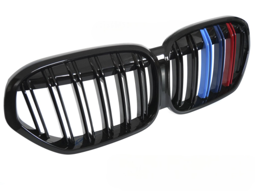 Grille de calandre avant BMW X1 F48 LCI de 2020 a 2022 noir brillant + Tricolore