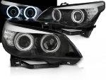 Paire de feux phares BMW serie 5 E60 / E61 de 2003 a 2007 angel eyes CCFL noir led