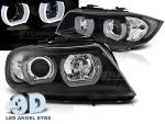 Paire de feux phares BMW serie 3 E90 / E91 05-08 angel eyes led 3D noir