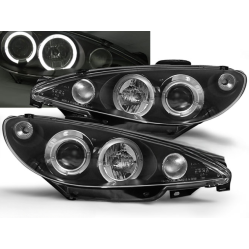 Paire de feux phares Peugeot 206 de 2002 a 2006 angel eyes noir - Montage H7