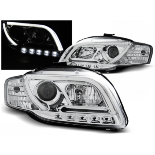 Paire de feux phares Audi A4 B7 de 2004 a 2008 Tube Light LTI DRL Led chrome