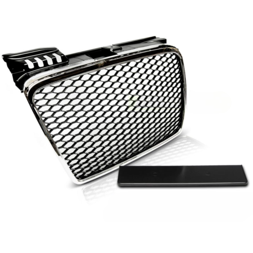 Grille de calandre pour Audi A4 B7 de 11/2004 a 03/2008 look Sport Chrome et Noir