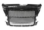 Grille de calandre pour Audi A3 8P de 04/2008 a 07/2012 look Sport Argent et noir