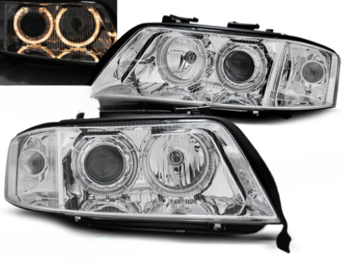 Paire de feux phares avant Audi A6 C5 de 2001 a 2004 angel eyes chrome