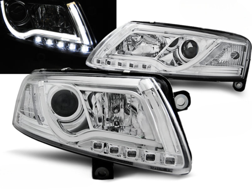 Paire de feux phares Audi A6 4F de 2004 a 2008 Tubelight led DRL chrome