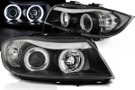 Paire de feux phares BMW serie 3 E90 / E91 de 2005 a 2008 angel eyes CCFL noir