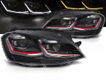 Paire de feux phares VW Golf 7 13-17 LED TRU DRL Dyn Noir Rouge