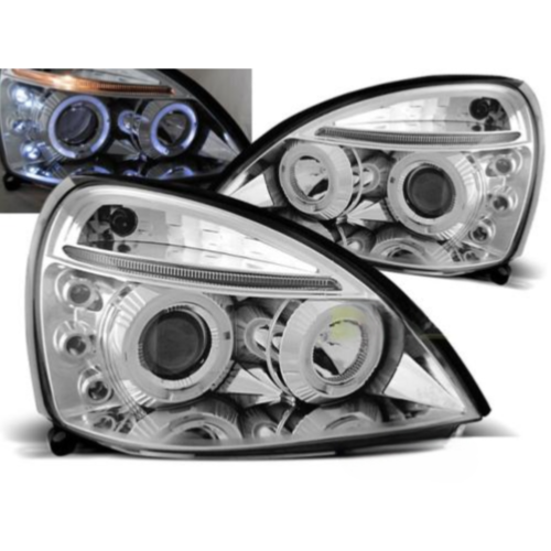 Paire de feux phares Renault Clio 2 01-05 angel eyes chrome