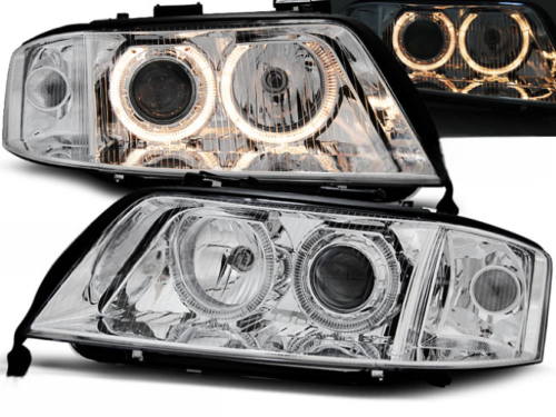 Paire de feux phares Audi A6 C5 de 1999 a 2001 angel eyes chrome