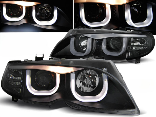 Paire de phares BMW serie 3 E46 Berline de 2001 a 2005 angel eyes 3D noir