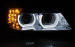 Paire feux phares BMW E90/E91 09-11 Xenon Angel Eyes Led DRL Chrome