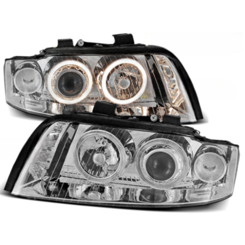 Paire de feux phares Audi A4 B6 de 2000 a 2004 angel eyes chrome