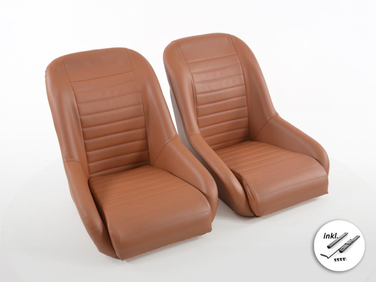 Paire de siege baquet Oldtimer Retro Simili Cuir Marron Fixe Non Inclinable