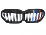 Grille de calandre avant BMW X1 F48 LCI de 2020 a 2022 noir brillant + Tricolore