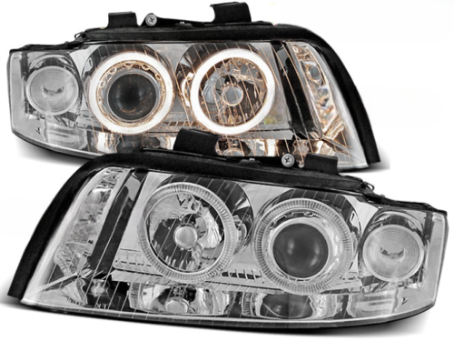 Paire de feux phares Audi A4 B6 de 2000 a 2004 angel eyes chrome