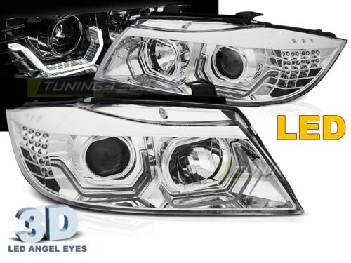 Paire de phares avant BMW E90/E91 05-08 Angel eyes 3D led chrome