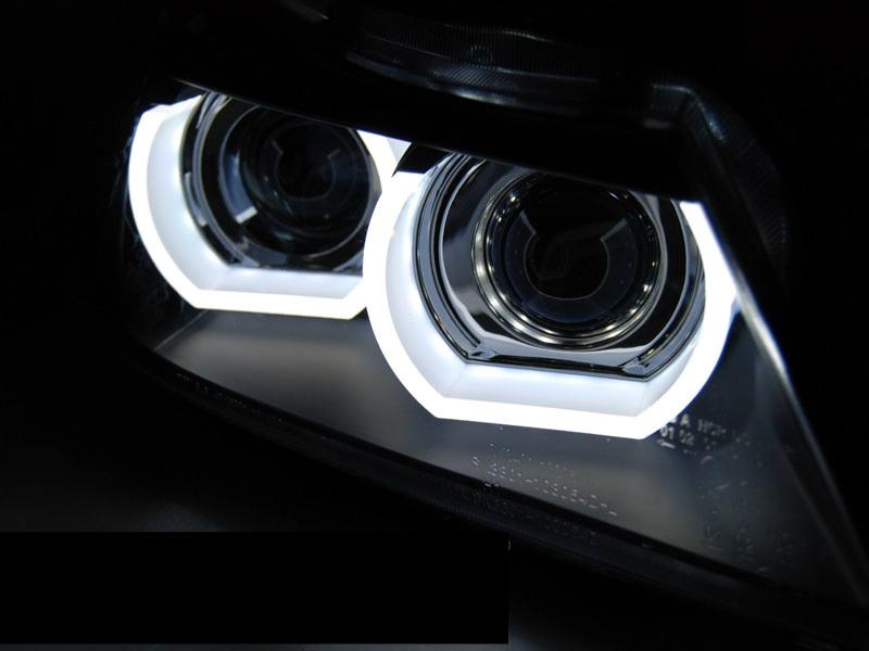 Paire feux phares BMW E90/E91 09-11 Xenon Angel Eyes Led DRL Noir