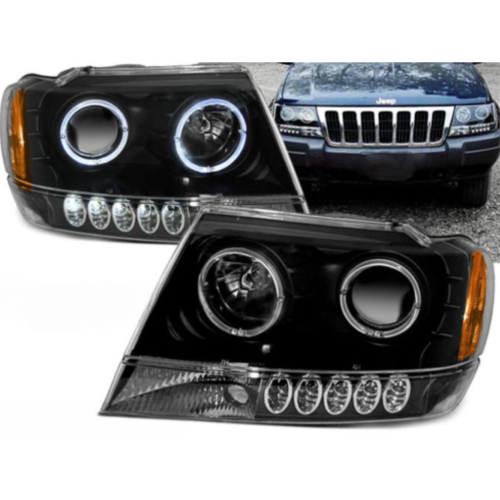 Paire de feux phares Jeep Grand Cherokee de 1999 a 05/2005 angel eyes noir