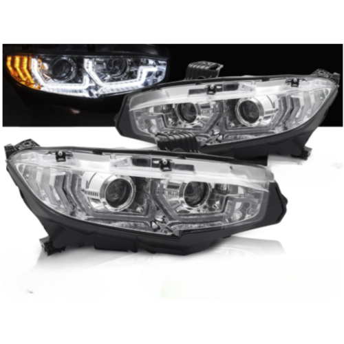 Paire de feux phares Honda Civic de 2016 a 2021 LED DRL Dyn Chrome