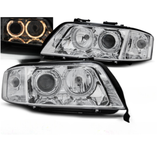 Paire de feux phares avant Audi A6 C5 de 2001 a 2004 angel eyes xenon chrome