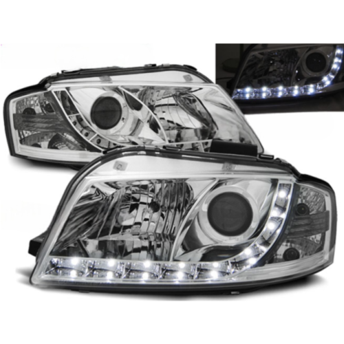Paire de feux phares Audi A3 8P de 2003 a 2008 Daylight led chrome