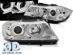 Paire de feux phares BMW serie 3 E90 / E91 05-08 angel eyes 3D led chrome