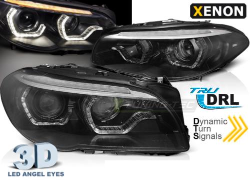 Paire de feux phares BMW serie 5 F10 / F11 10-13 xenon angel eyes led DRL Noir AFS