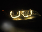 Paire de feux phares BMW serie 3 E92 / E93 de 2006 a 2010 angel eyes LED Yellow 3D DRL Noir