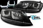 Paire feux phares VW Golf 7 12-17 Daylight led U-type DRL noir-ligne noir