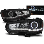 Paire de feux phares Mitsubishi Lancer 8 08-16 Angel Eyes led noir