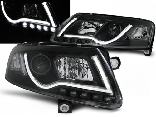 Paire de feux phares Audi A6 4F de 2004 a 2008 Tubelight led DRL noir